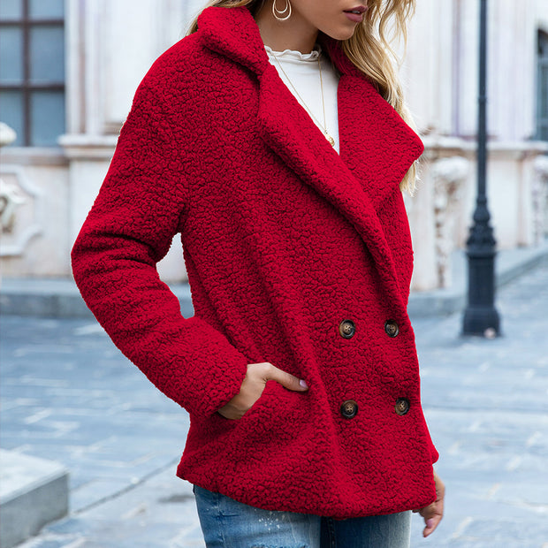 Bold Red Fluffy Coat with Hood for Eye-Catching Style