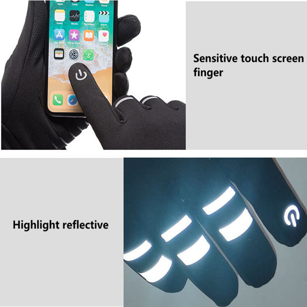 Black Reflective Plus Velvet Warm Gloves with Touchscreen Features