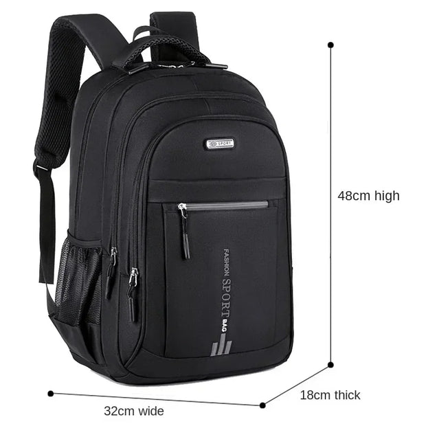 Men's Waterproof Oxford Travel Backpack, black, designed for business and school, with a durable exterior and multiple compartments